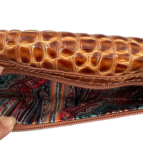 Big Buddha Brown Croc Embossed Wallet Clutch Zip Coin Purse Charm - Picture 8 of 16